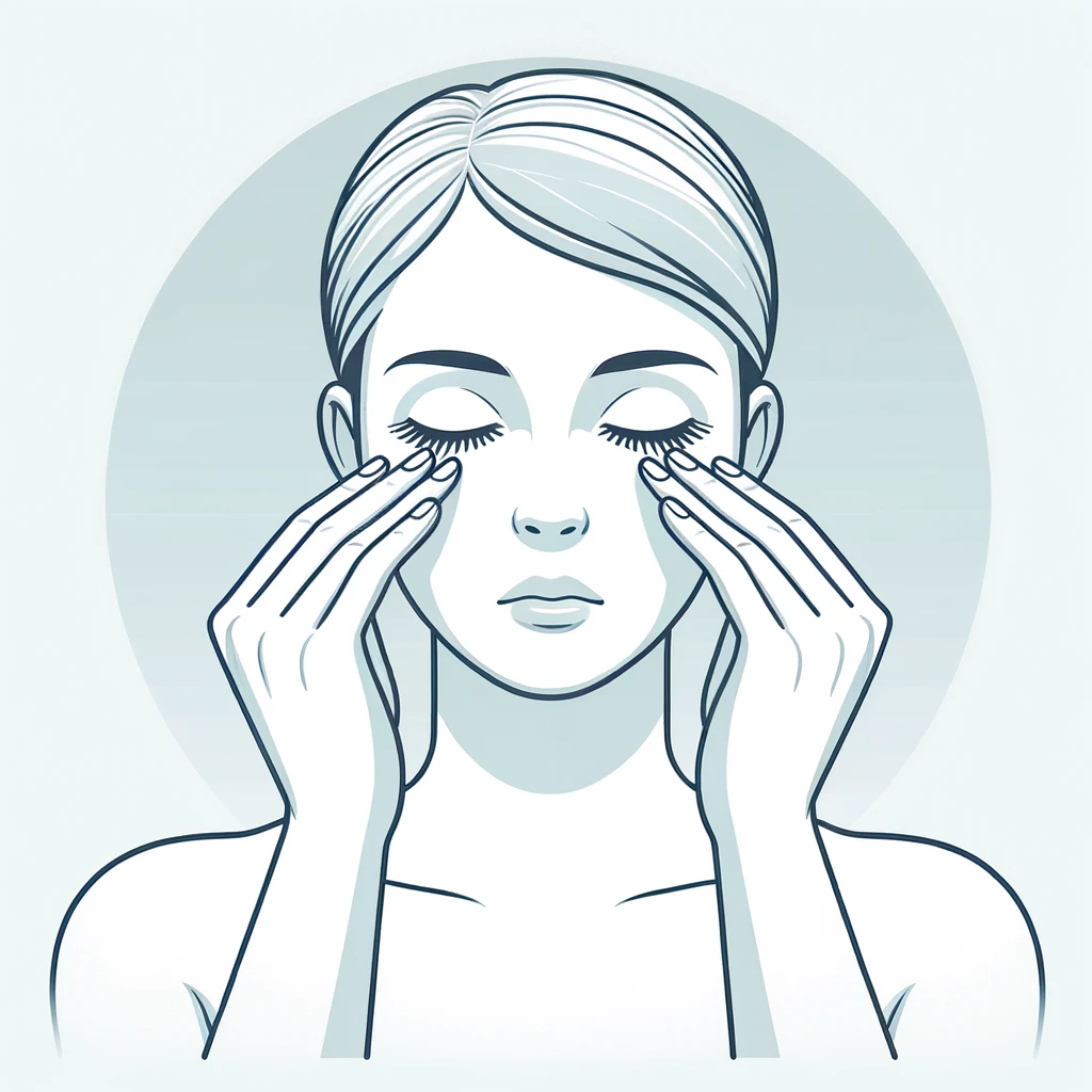 DALL·E 2024-06-08 15.13.29 - A simple and educational illustration of a patient with closed eyes massaging the area around their eyelashes with lukewarm water. The patient is gent.webp