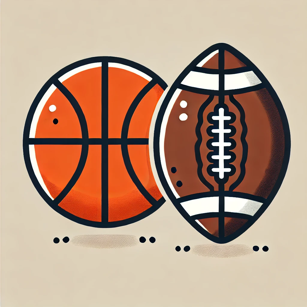 DALL·E 2024-08-15 15.57.20 - A simple illustration featuring both a basketball and an American football. The basketball should be depicted with its characteristic orange color and.webp